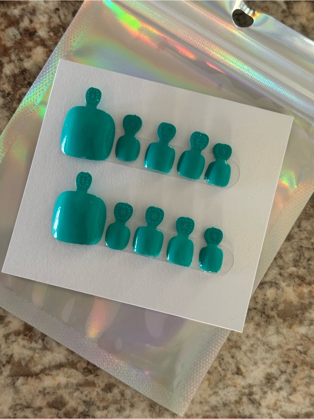 Teal Press-On Toe Nails Set